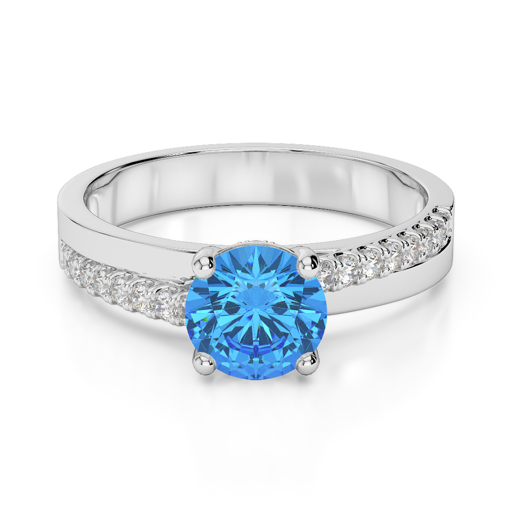 Gold / Platinum Round Cut Blue Topaz and Diamond Engagement Ring AGDR-1206