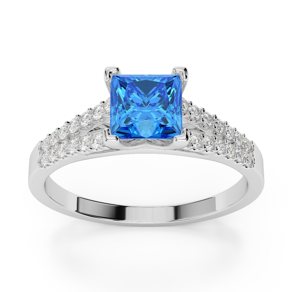 Gold / Platinum Round and Princess Cut Blue Topaz and Diamond Engagement Ring AGDR-1211