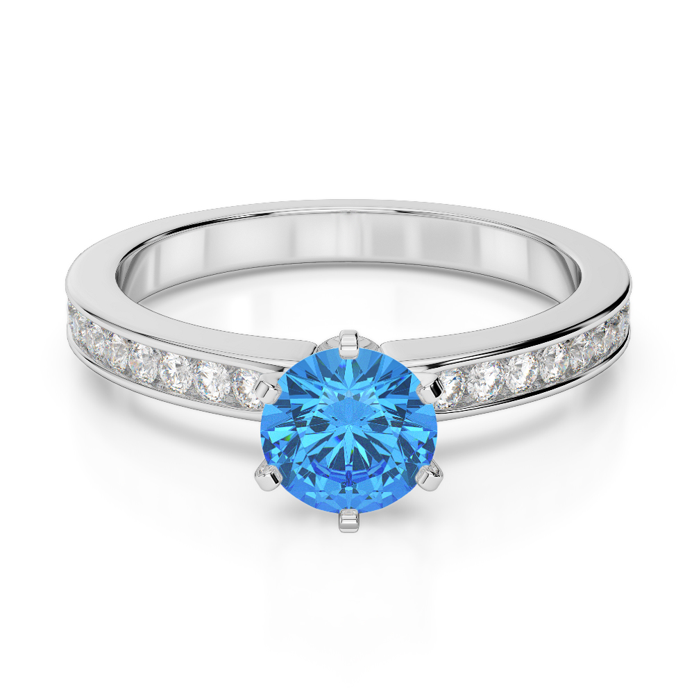 Gold / Platinum Round Cut Blue Topaz and Diamond Engagement Ring AGDR-1214