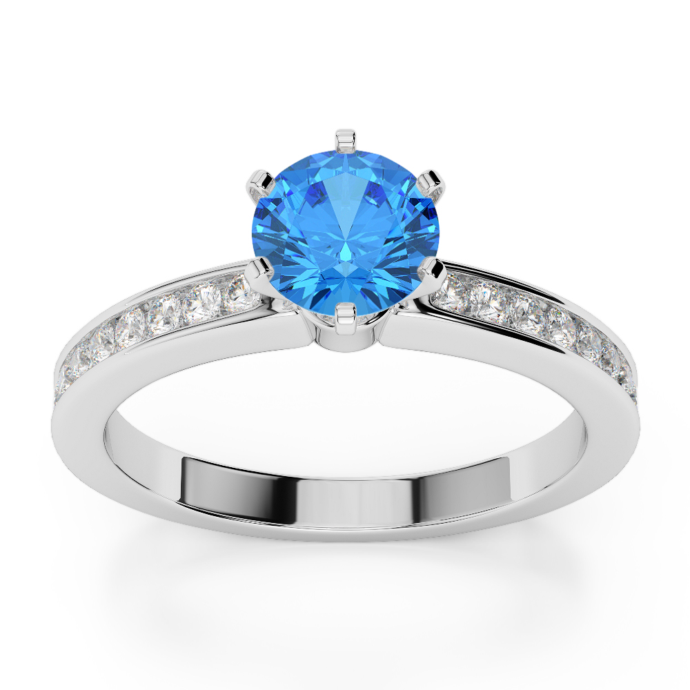 Gold / Platinum Round Cut Blue Topaz and Diamond Engagement Ring AGDR-1214