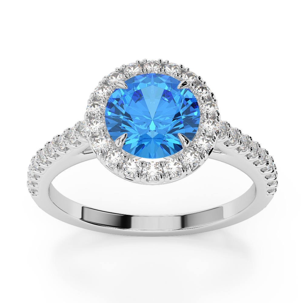 Gold / Platinum Round Cut Blue Topaz and Diamond Engagement Ring AGDR-1215