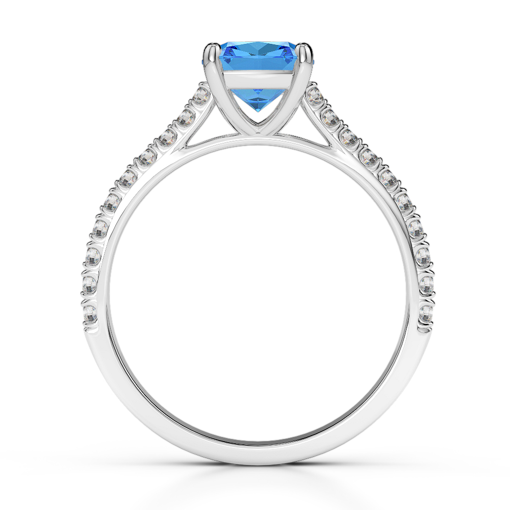 Gold / Platinum Round and Cushion Cut Blue Topaz and Diamond Engagement Ring AGDR-1216