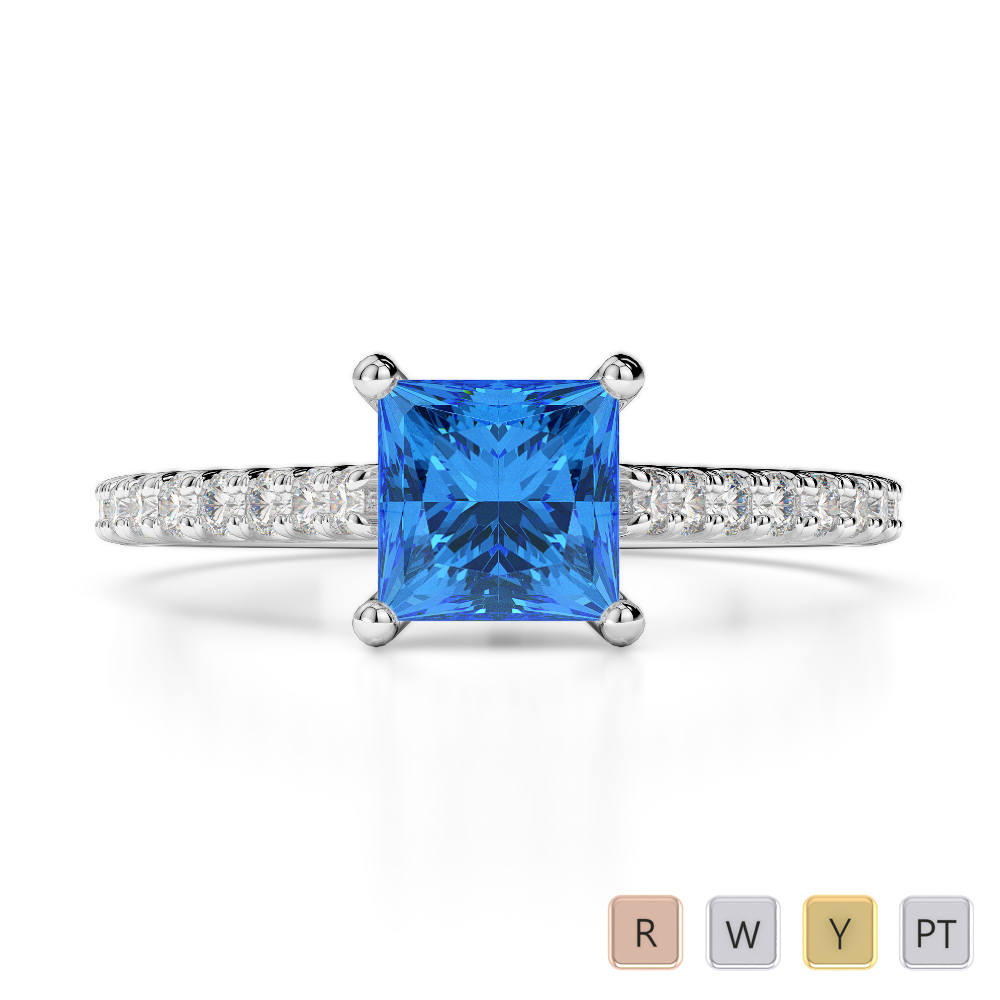 Gold / Platinum Round and Princess Cut Blue Topaz and Diamond Engagement Ring AGDR-1217