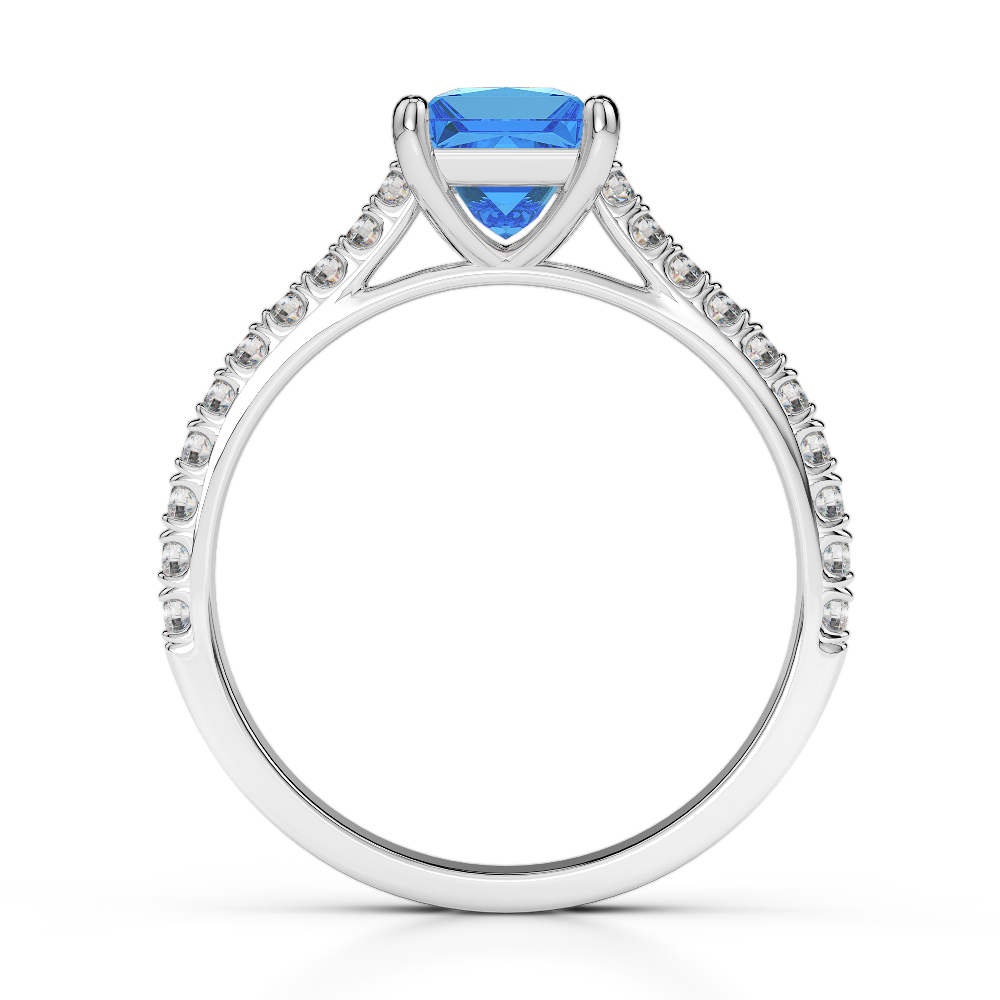 Gold / Platinum Round and Princess Cut Blue Topaz and Diamond Engagement Ring AGDR-1217