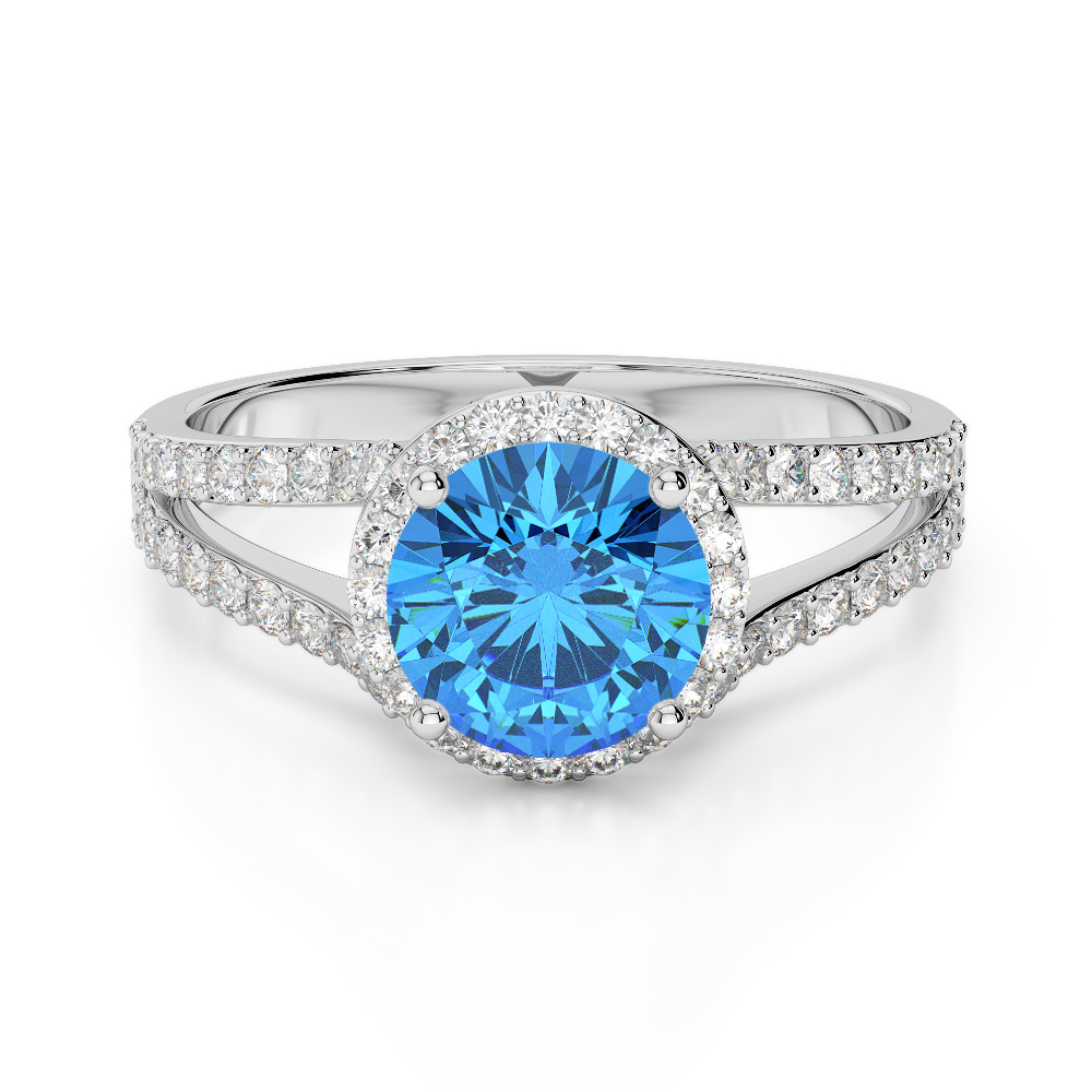 Gold / Platinum Round Cut Blue Topaz and Diamond Engagement Ring AGDR-1220