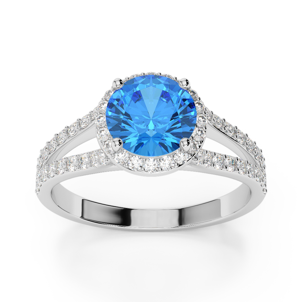 Gold / Platinum Round Cut Blue Topaz and Diamond Engagement Ring AGDR-1220