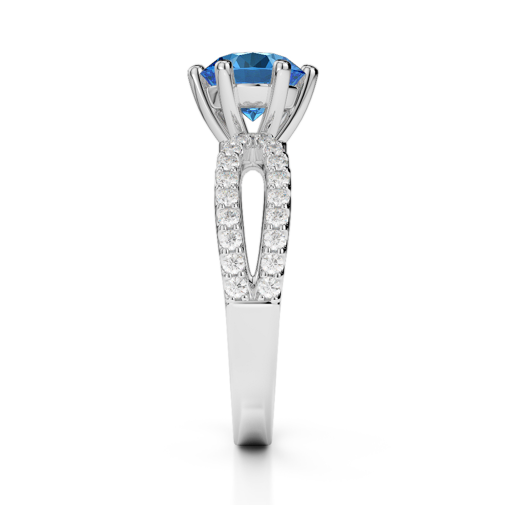 Gold / Platinum Round Cut Blue Topaz and Diamond Engagement Ring AGDR-1223