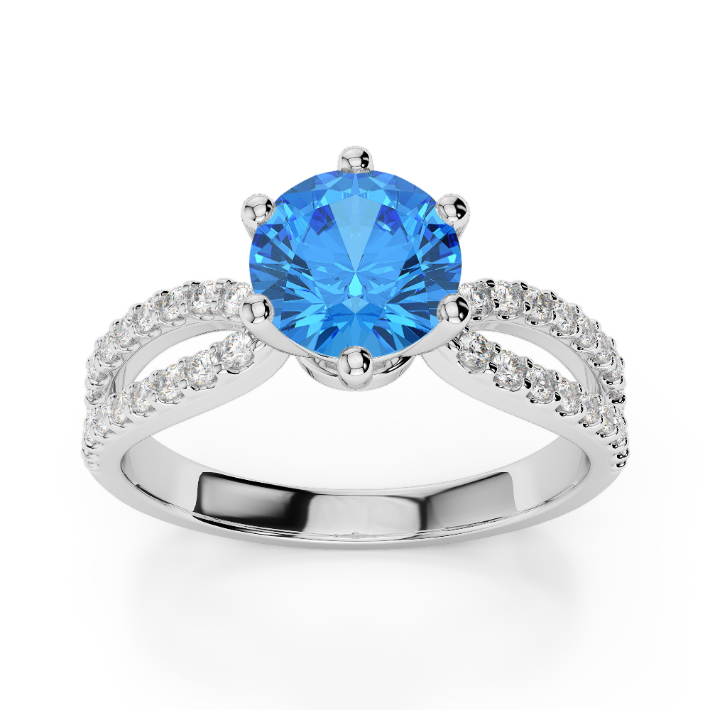 Gold / Platinum Round Cut Blue Topaz and Diamond Engagement Ring AGDR-1223