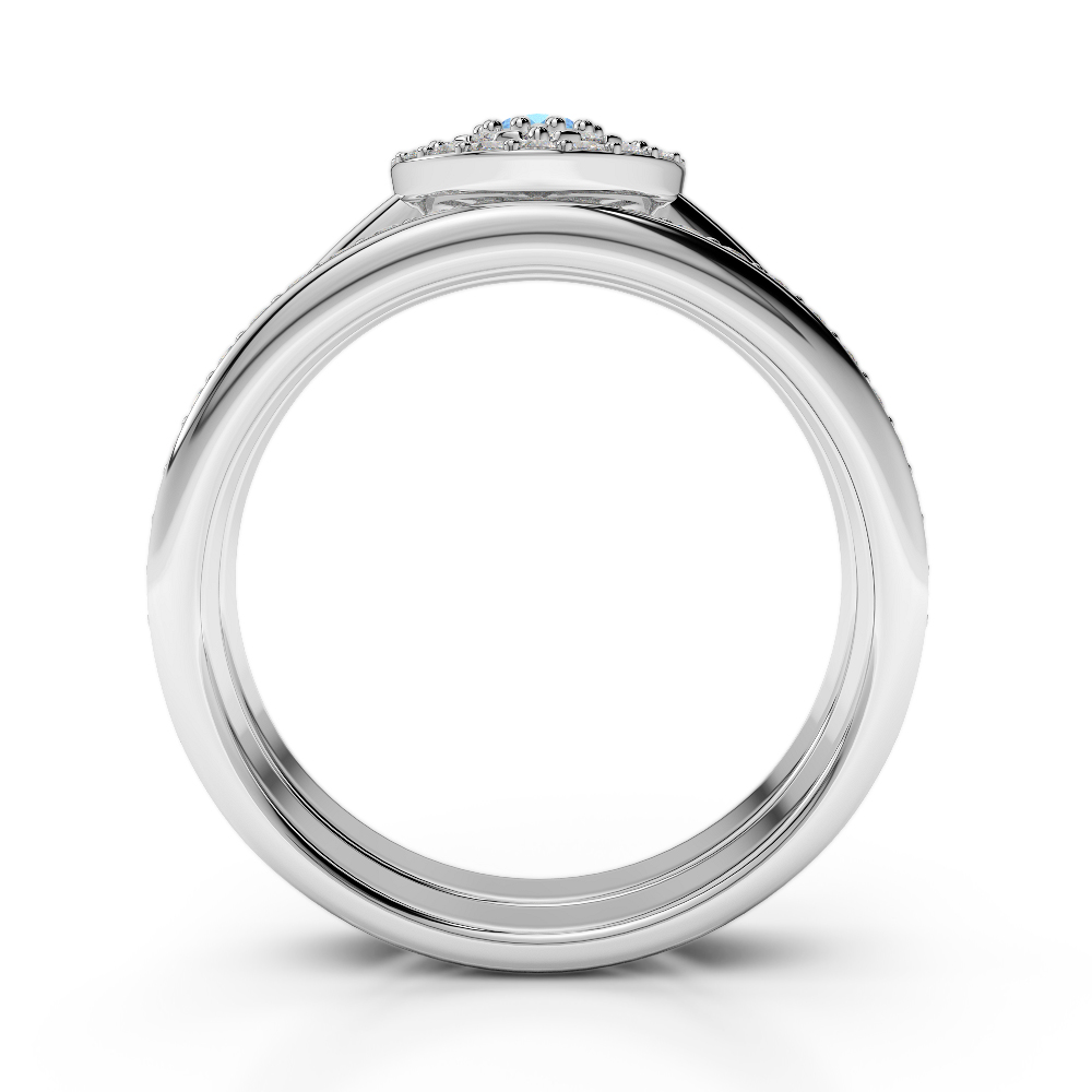 Gold / Platinum Round cut Blue Topaz and Diamond Bridal Set Ring AGDR-1239