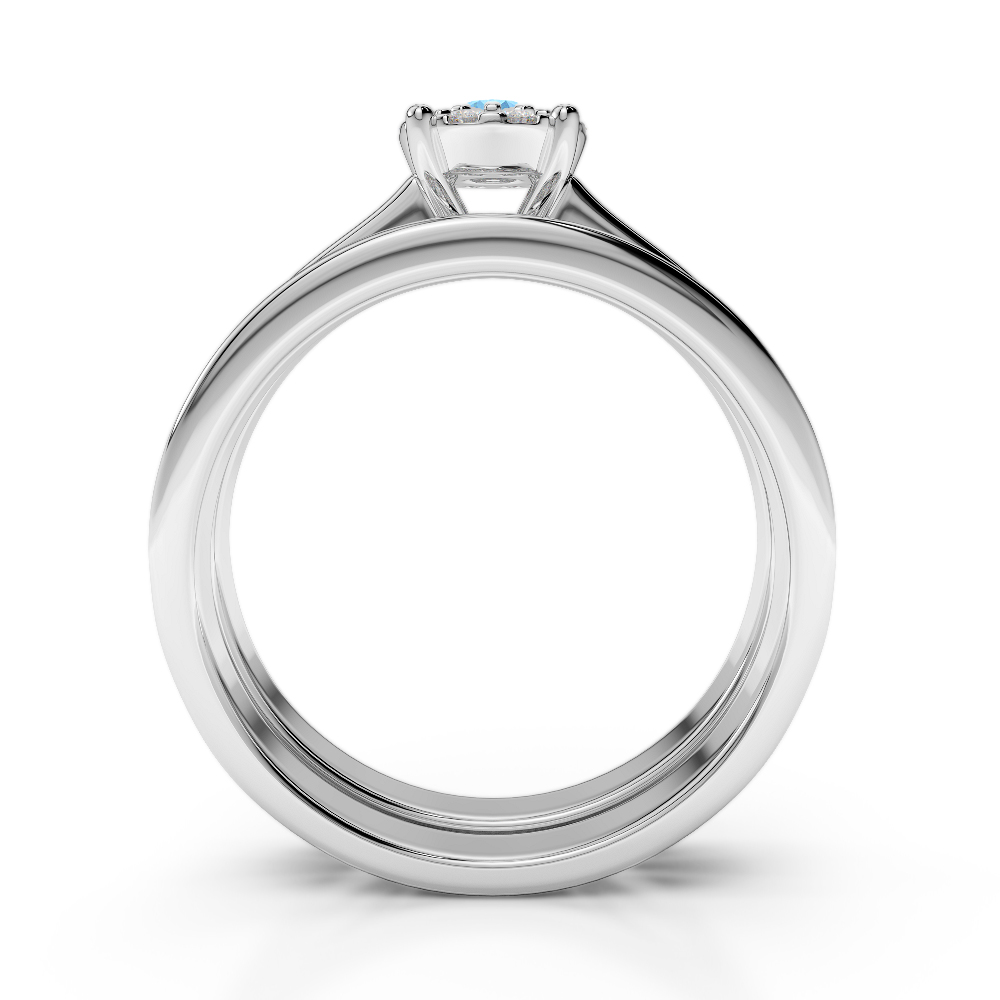 Gold / Platinum Round cut Blue Topaz and Diamond Bridal Set Ring AGDR-1339