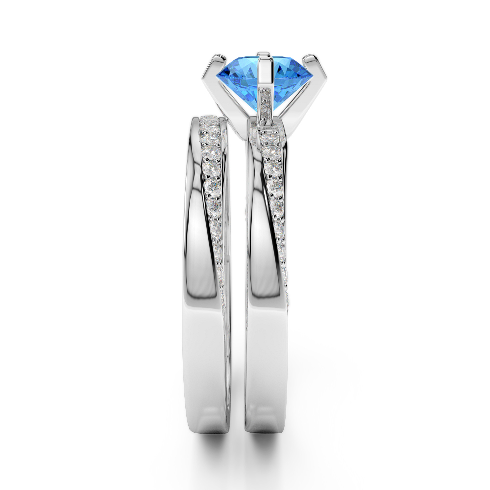 Gold / Platinum Round cut Blue Topaz and Diamond Bridal Set Ring AGDR-2001