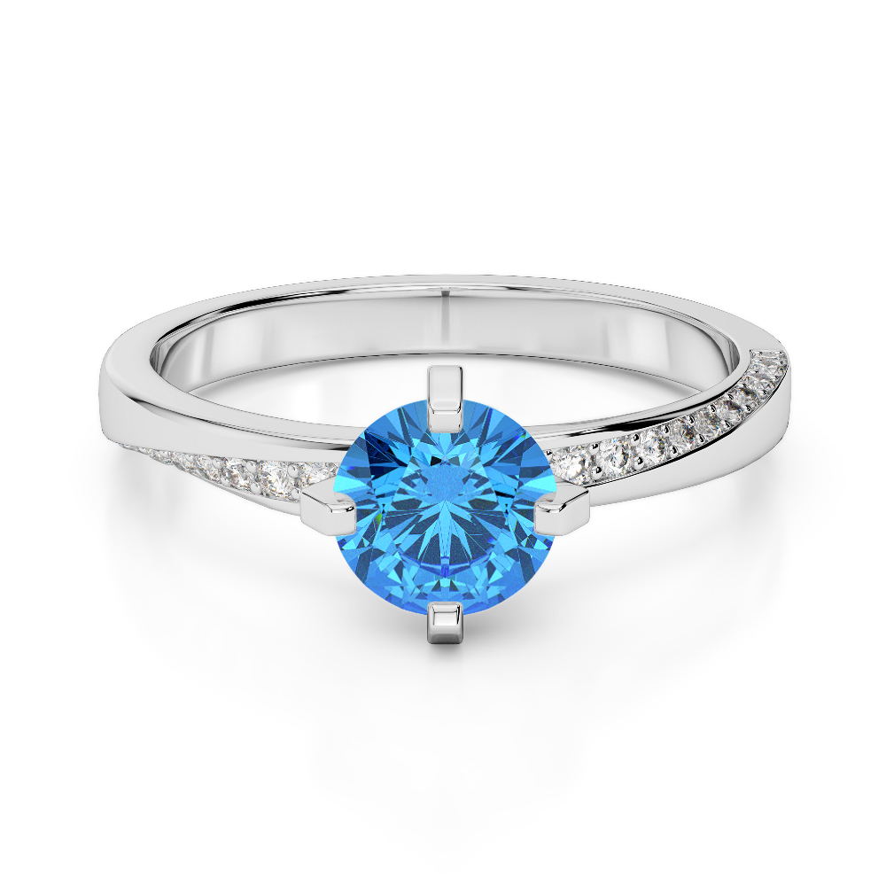 Gold / Platinum Round Cut Blue Topaz and Diamond Engagement Ring AGDR-2002