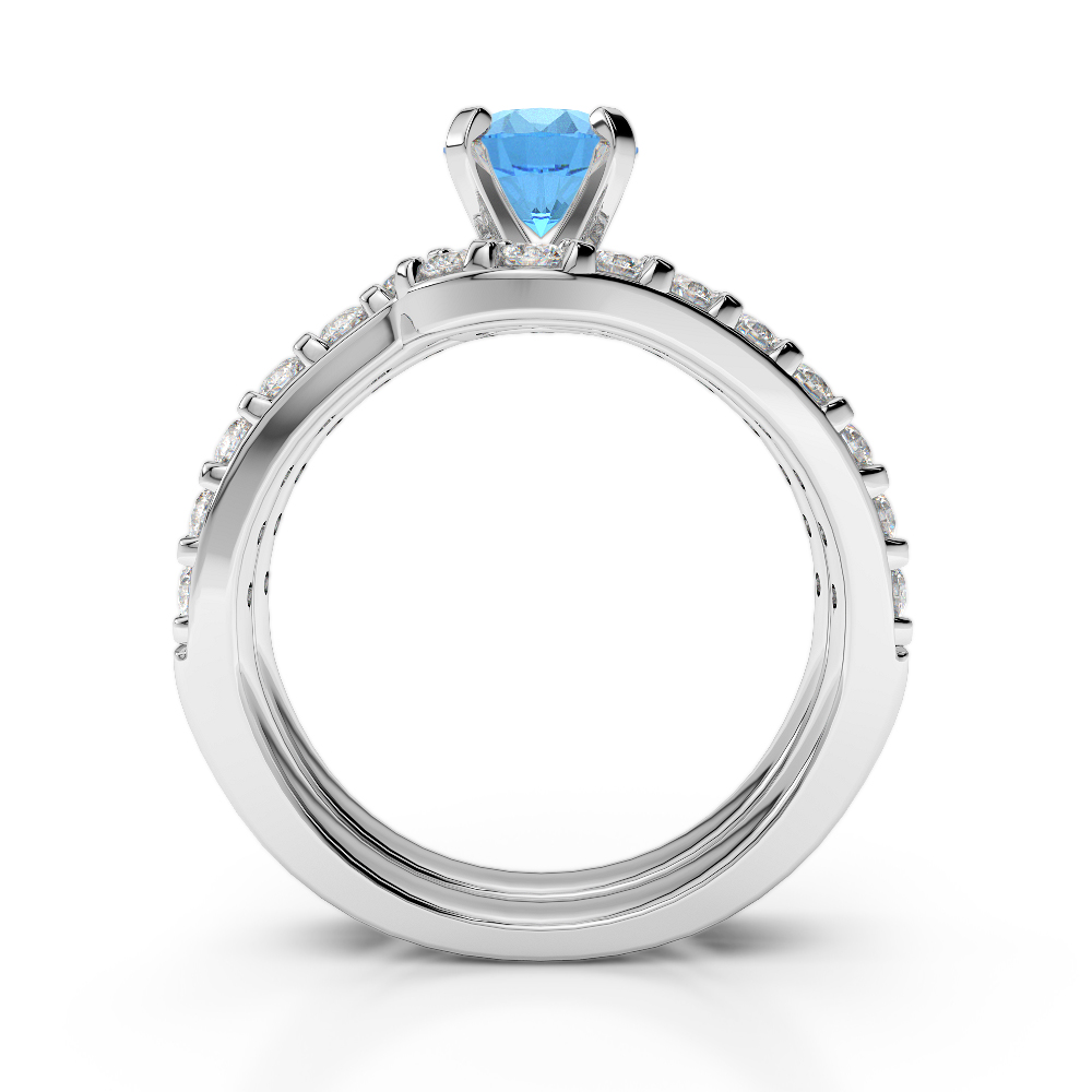 Gold / Platinum Round cut Blue Topaz and Diamond Bridal Set Ring AGDR-2003