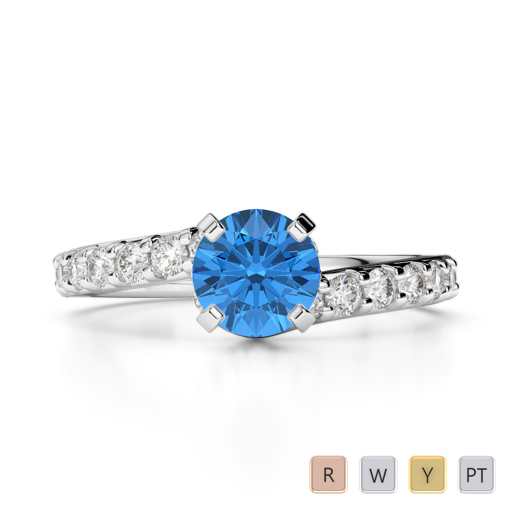 Gold / Platinum Round Cut Blue Topaz and Diamond Engagement Ring AGDR-2004