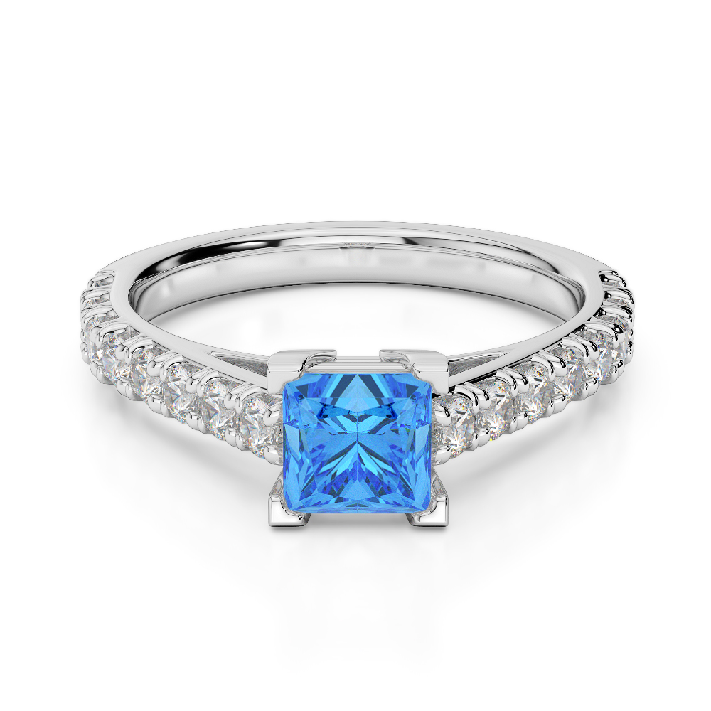 Gold / Platinum Round and Princess Cut Blue Topaz and Diamond Engagement Ring AGDR-2008