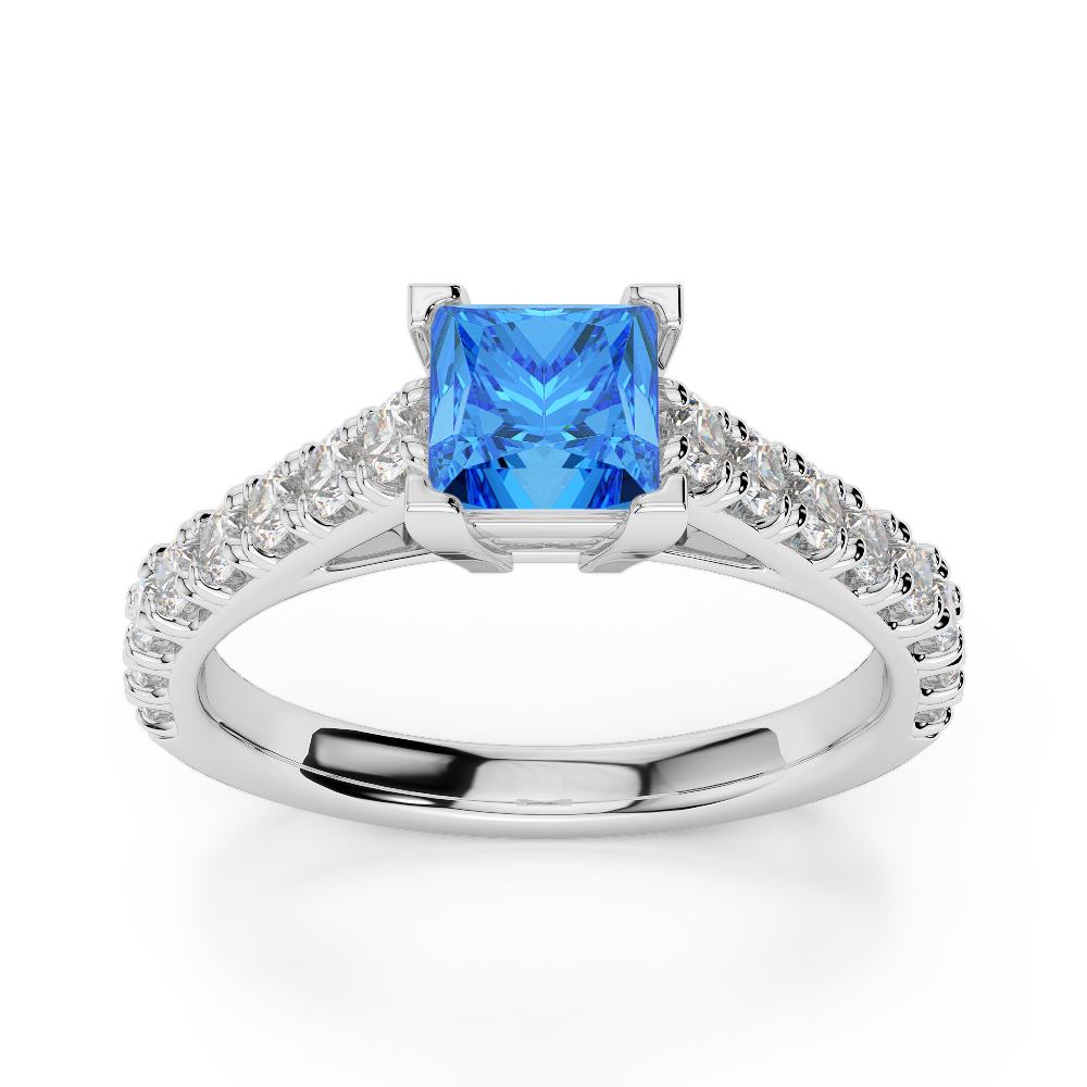 Gold / Platinum Round and Princess Cut Blue Topaz and Diamond Engagement Ring AGDR-2008