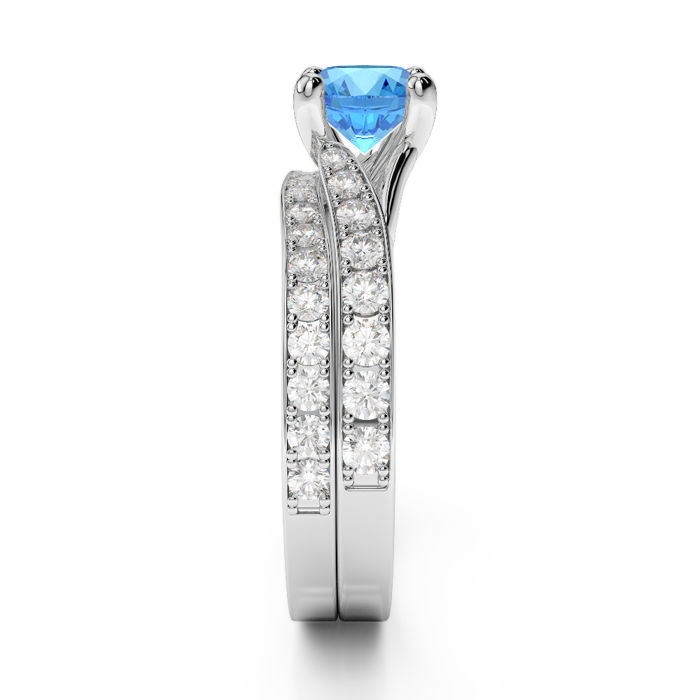 Gold / Platinum Round cut Blue Topaz and Diamond Bridal Set Ring AGDR-2011