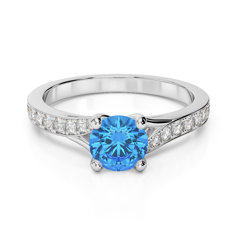 Gold / Platinum Round Cut Blue Topaz and Diamond Engagement Ring AGDR-2012