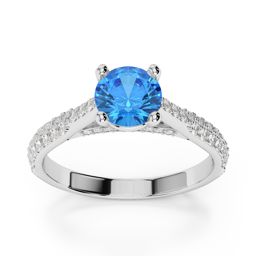 Gold / Platinum Round Cut Blue Topaz and Diamond Engagement Ring AGDR-2014