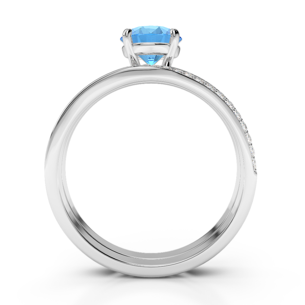 Gold / Platinum Round cut Blue Topaz and Diamond Bridal Set Ring AGDR-2015