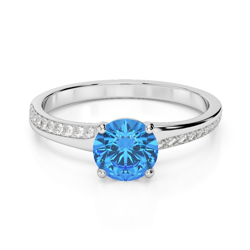 Gold / Platinum Round Cut Blue Topaz and Diamond Engagement Ring AGDR-2016