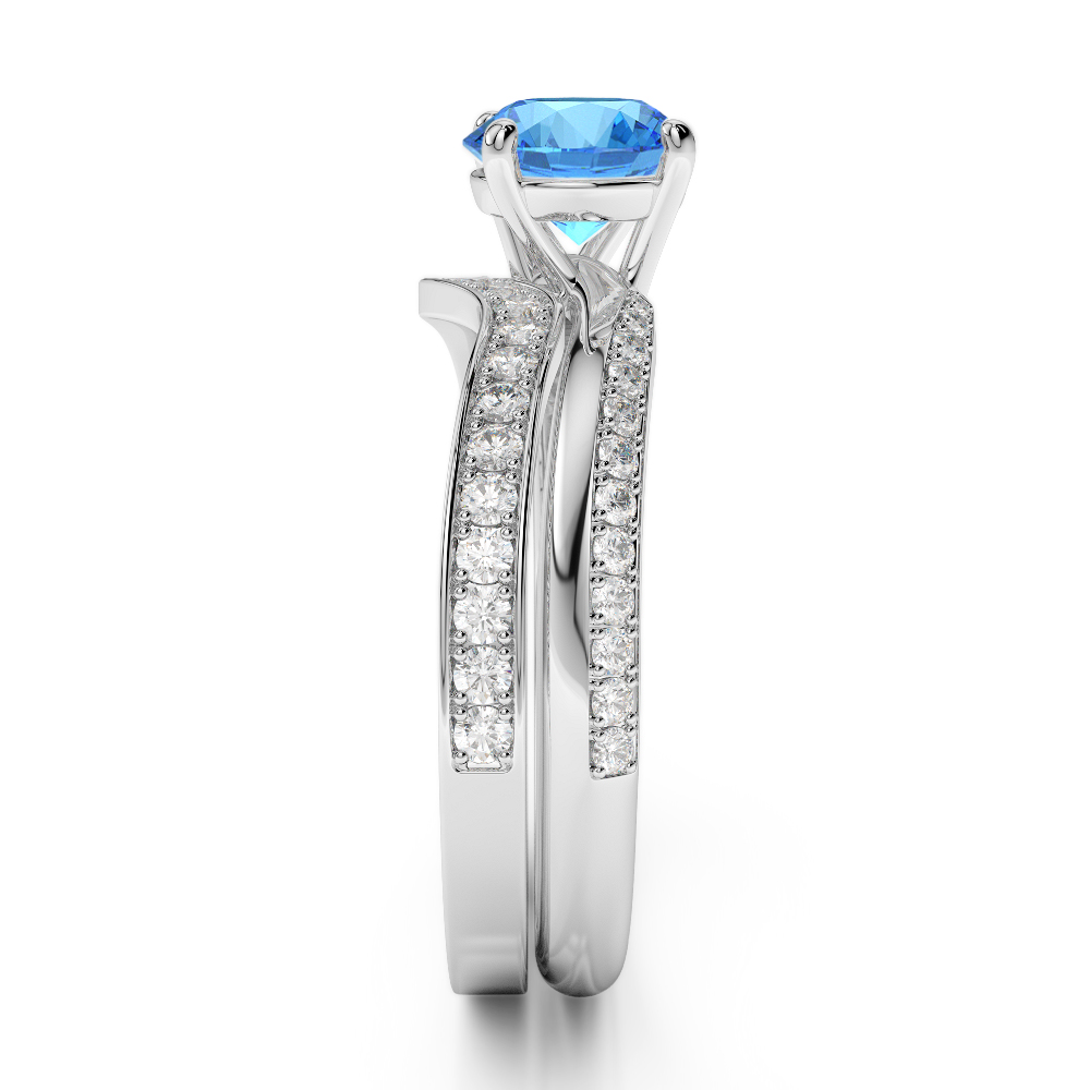 Gold / Platinum Round cut Blue Topaz and Diamond Bridal Set Ring AGDR-2017