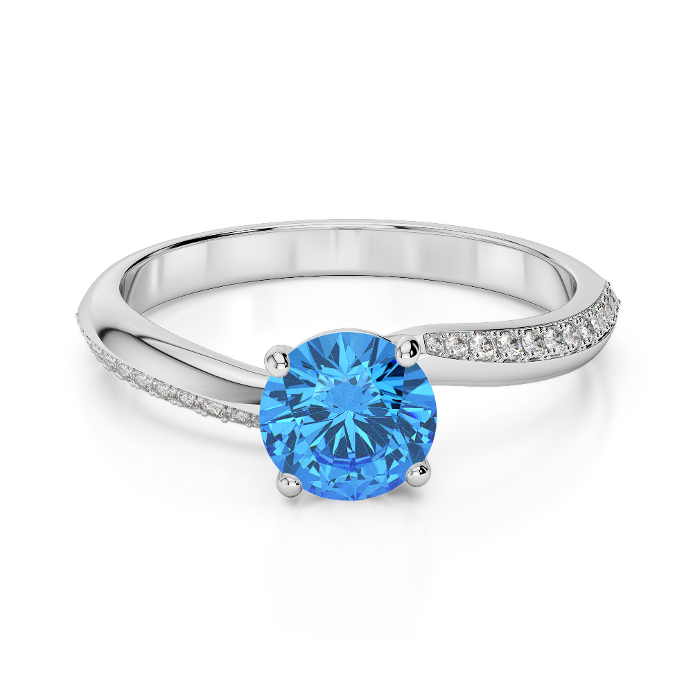Gold / Platinum Round Cut Blue Topaz and Diamond Engagement Ring AGDR-2018