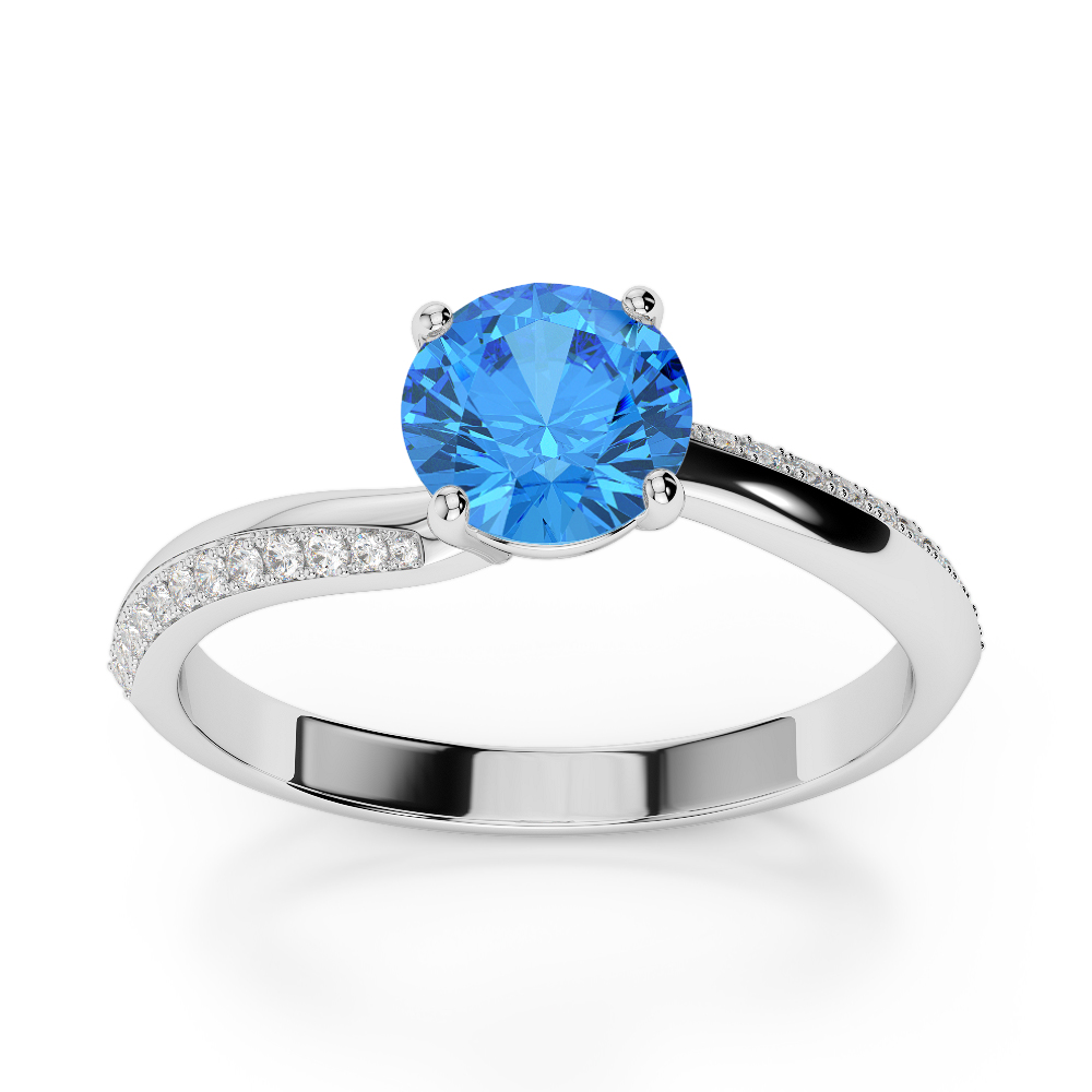 Gold / Platinum Round Cut Blue Topaz and Diamond Engagement Ring AGDR-2018