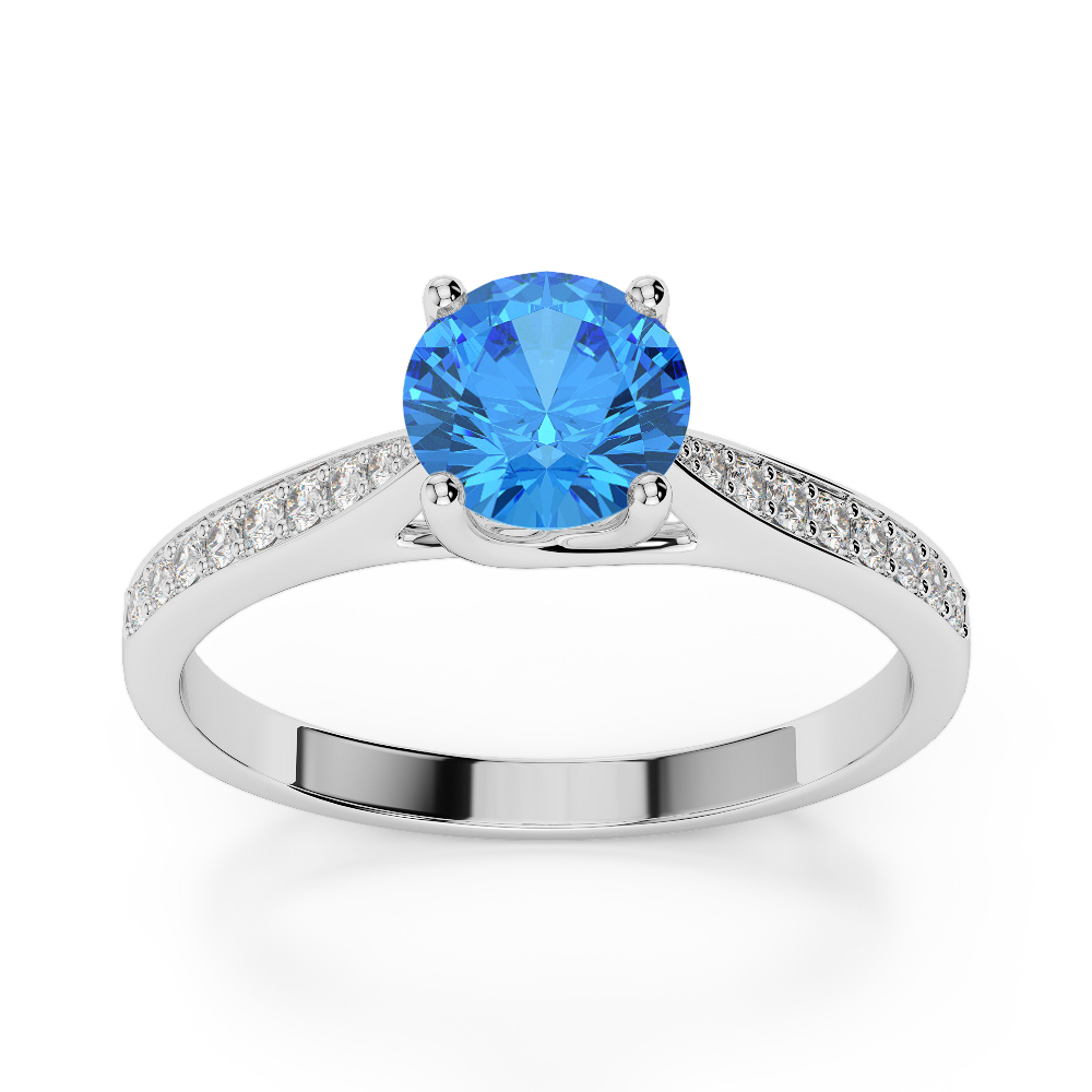 Gold / Platinum Round Cut Blue Topaz and Diamond Engagement Ring AGDR-2054