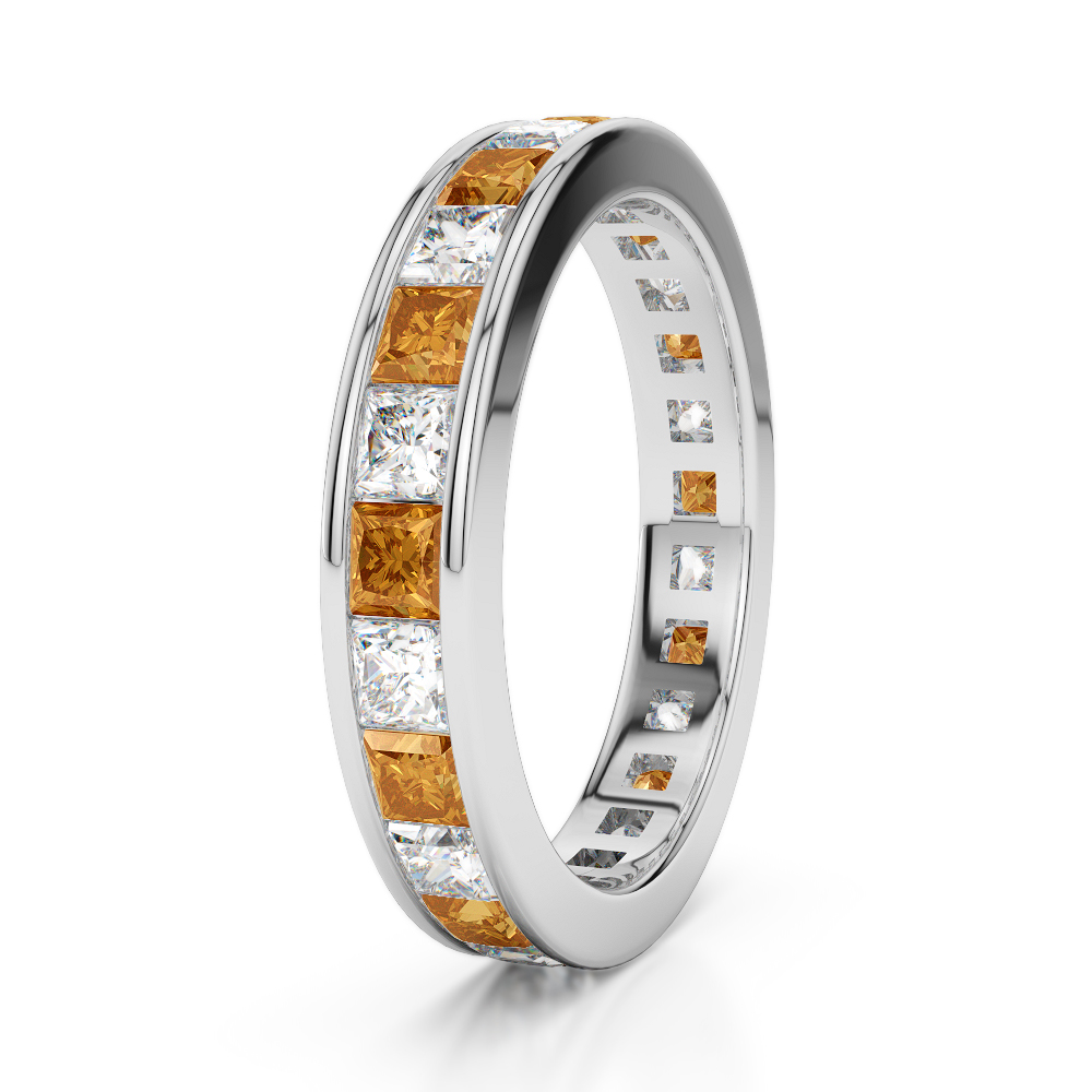 4 MM Gold / Platinum Princess Cut Citrine and Diamond Full Eternity Ring AGDR-1134