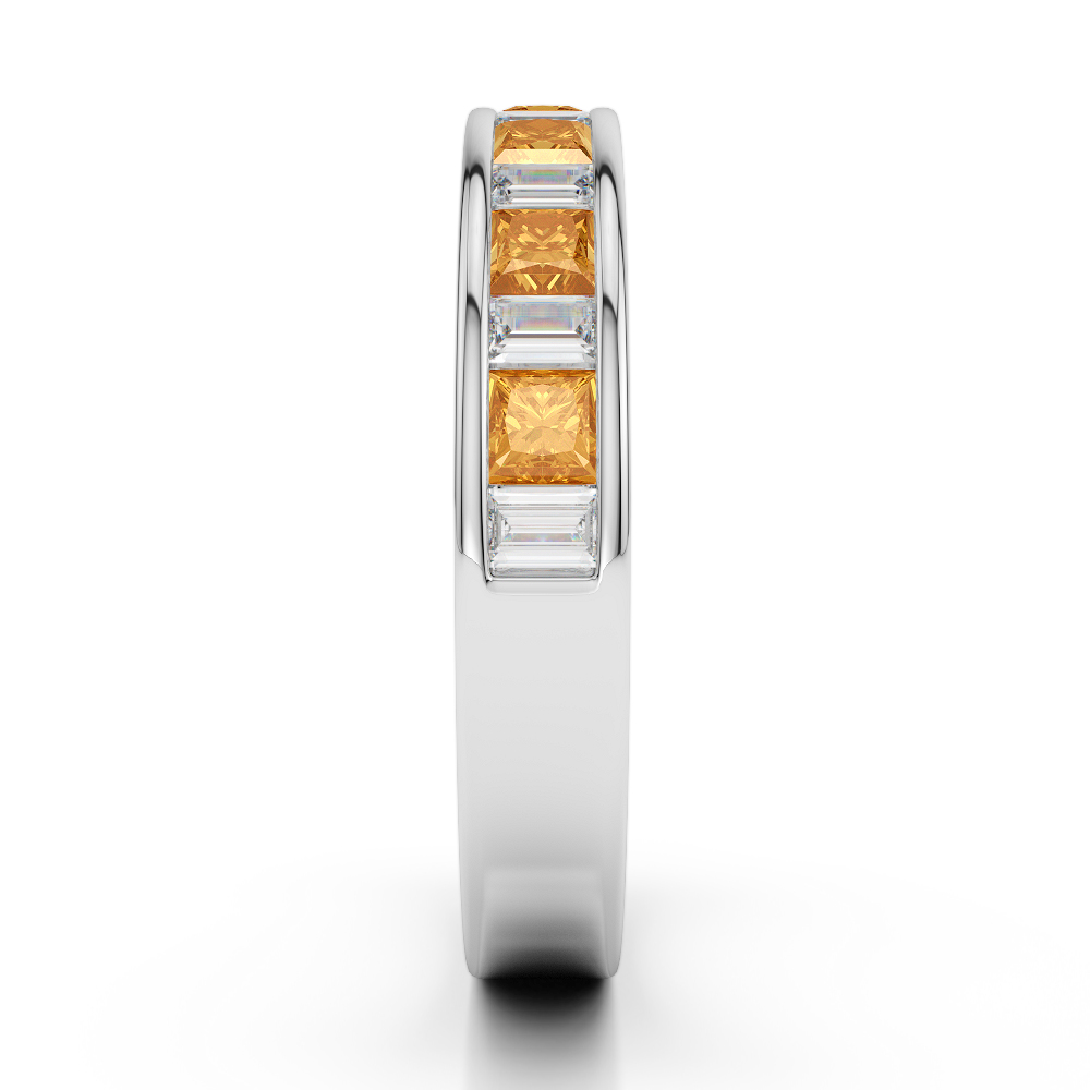 4 MM Gold / Platinum Princess and Baguette Cut Citrine and Diamond Half Eternity Ring AGDR-1143
