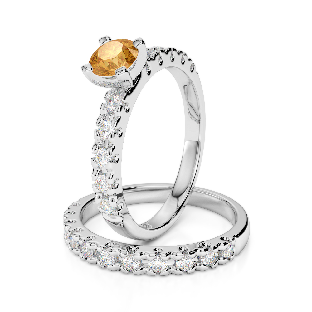 Gold / Platinum Round cut Citrine and Diamond Bridal Set Ring AGDR-1144