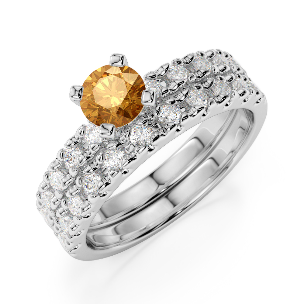 Gold / Platinum Round cut Citrine and Diamond Bridal Set Ring AGDR-1144