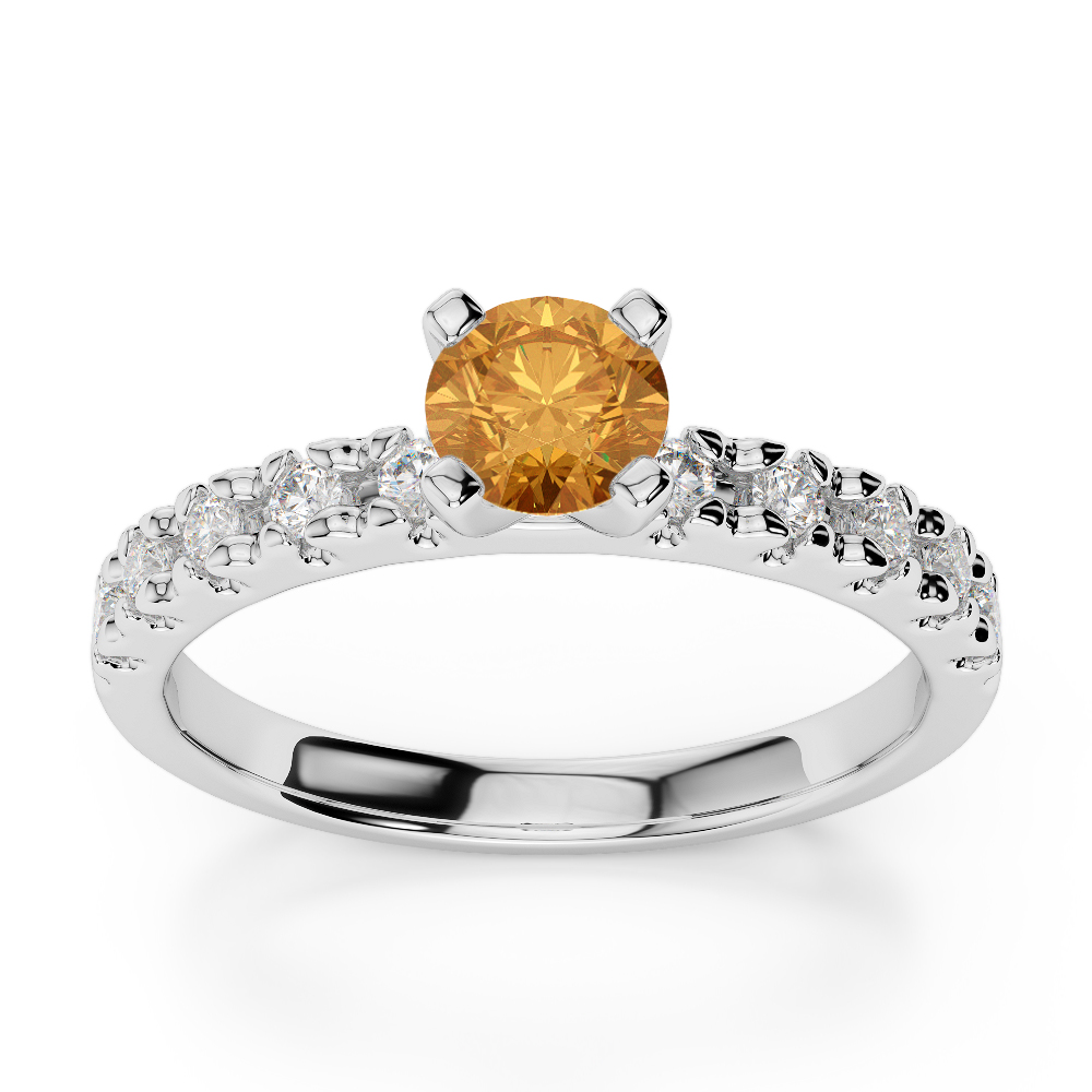 Gold / Platinum Round Cut Citrine and Diamond Engagement Ring AGDR-1171