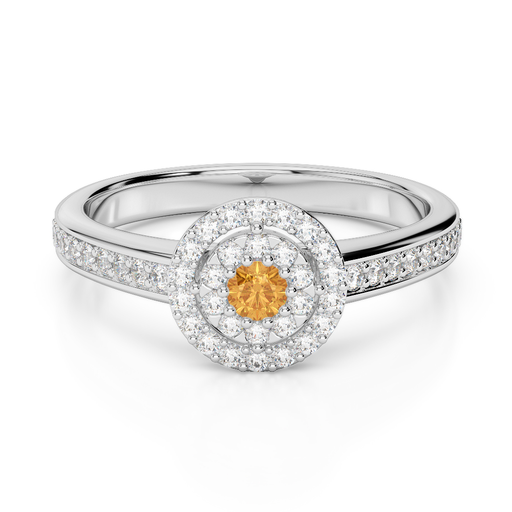 Gold / Platinum Round Cut Citrine and Diamond Engagement Ring AGDR-1188