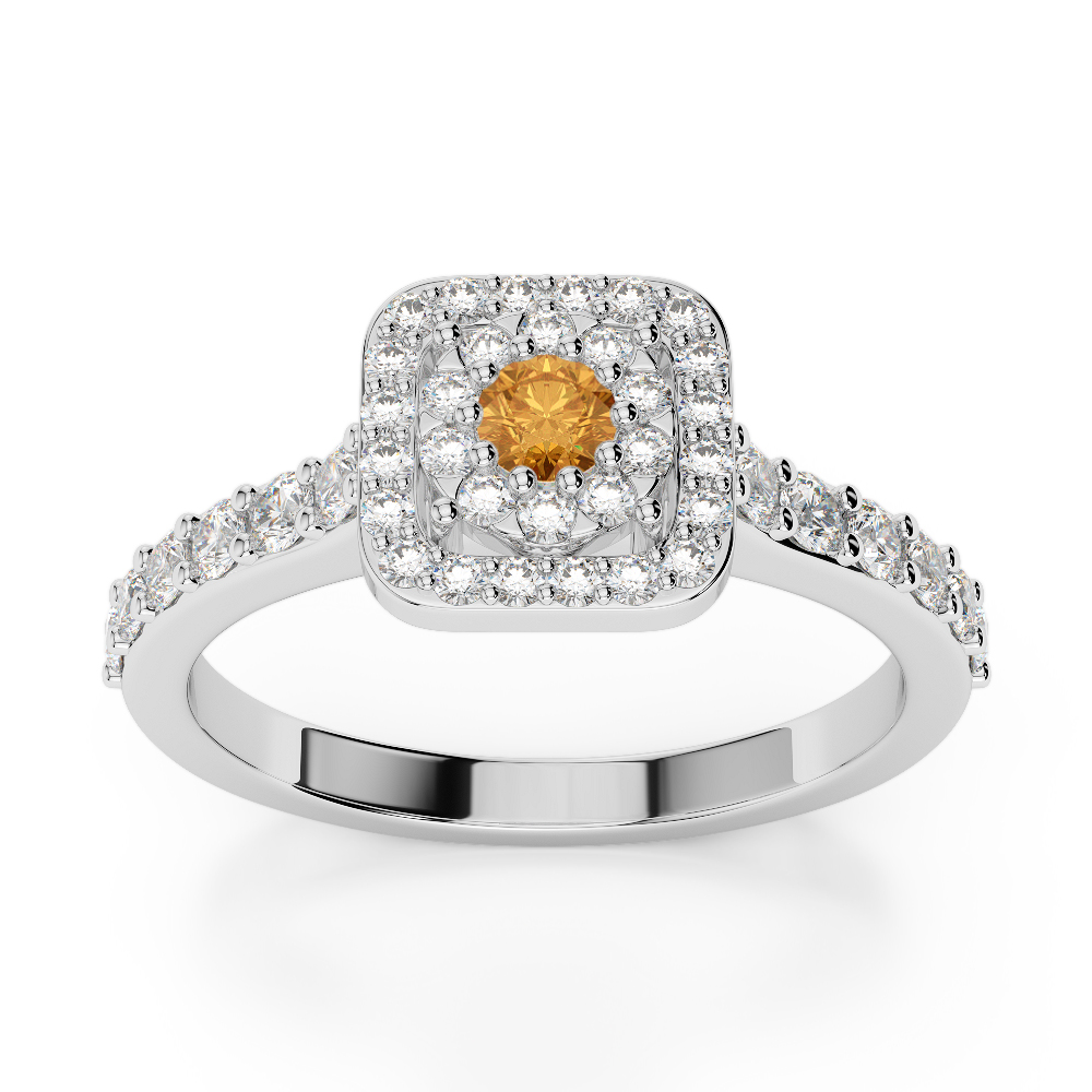 Gold / Platinum Round Cut Citrine and Diamond Engagement Ring AGDR-1189