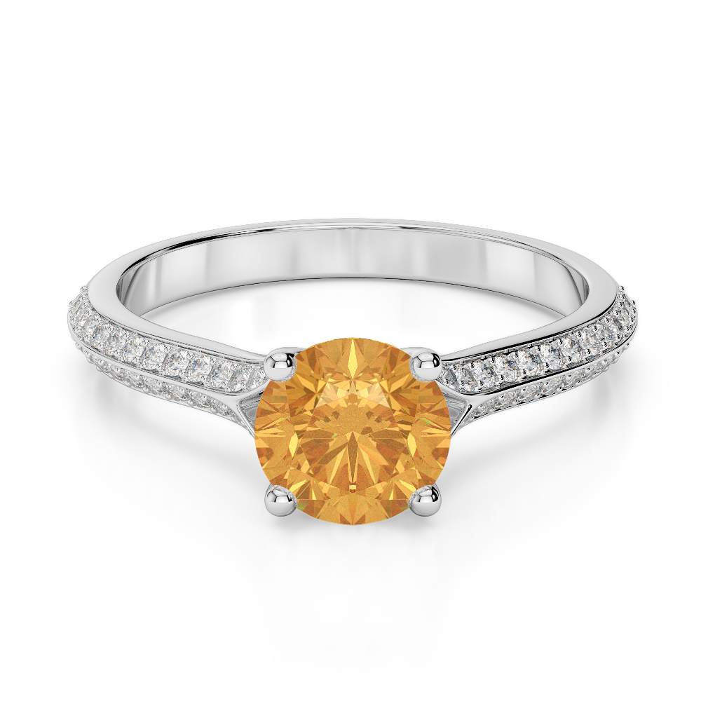 Gold / Platinum Round Cut Citrine and Diamond Engagement Ring AGDR-1200