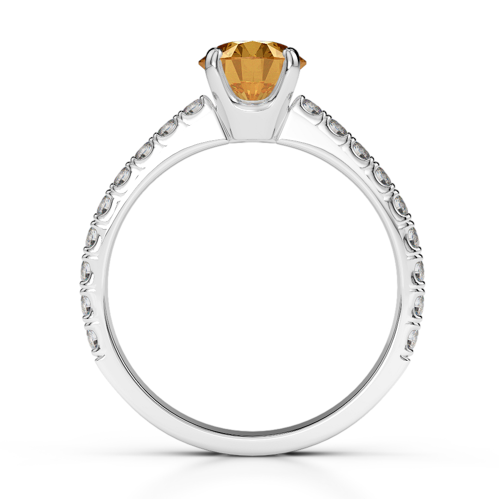 Gold / Platinum Round Cut Citrine and Diamond Engagement Ring AGDR-1201
