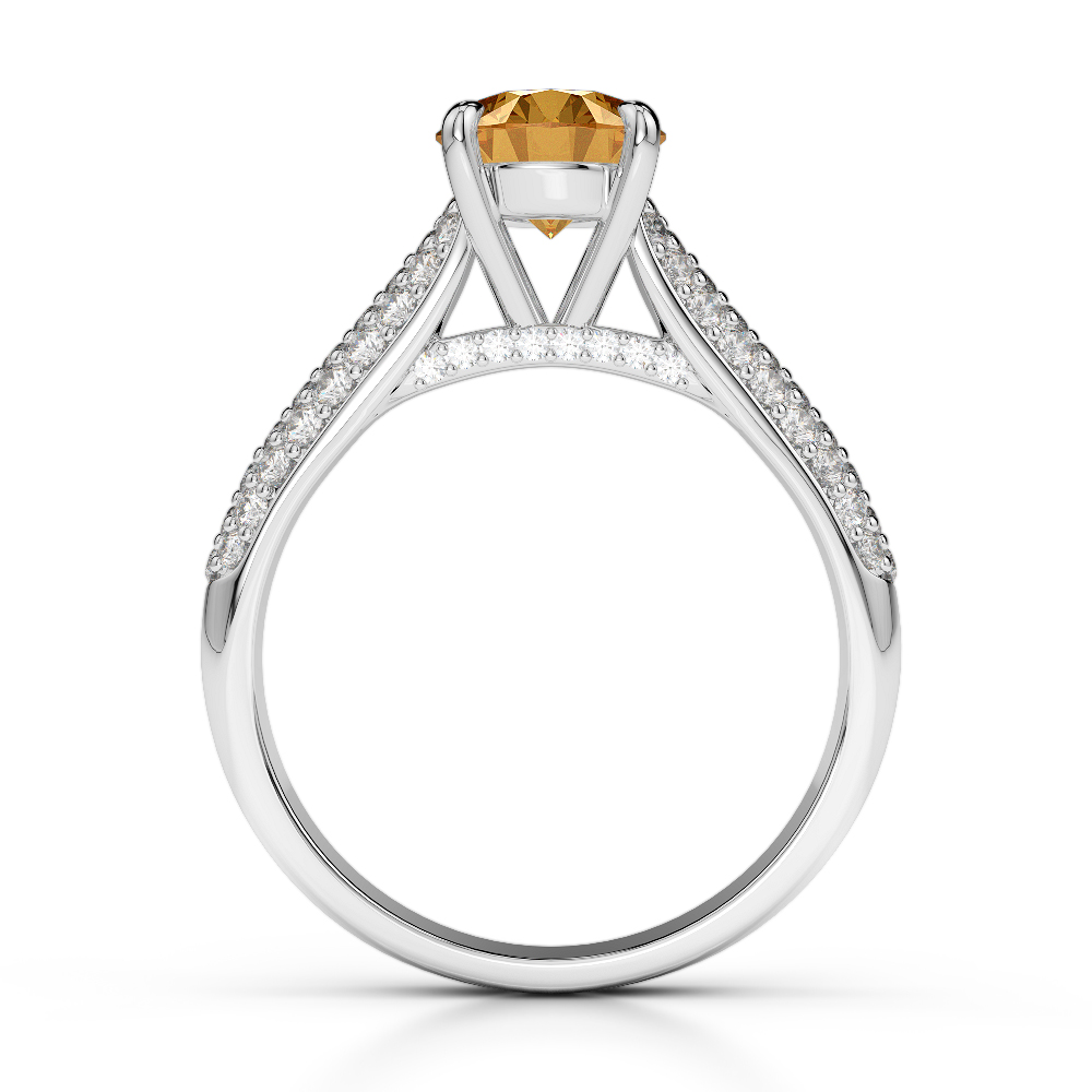 Gold / Platinum Round Cut Citrine and Diamond Engagement Ring AGDR-1203