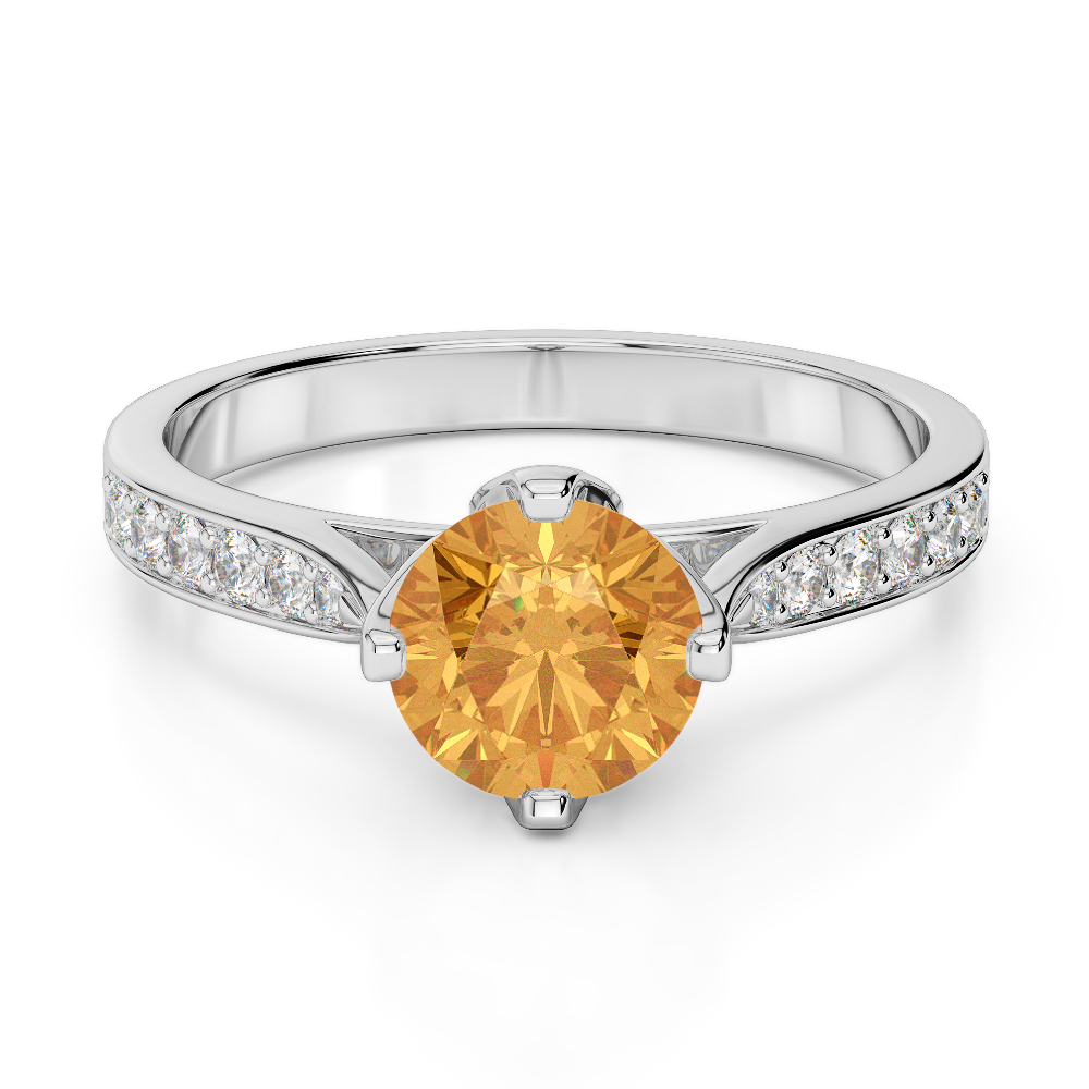 Gold / Platinum Round Cut Citrine and Diamond Engagement Ring AGDR-1204