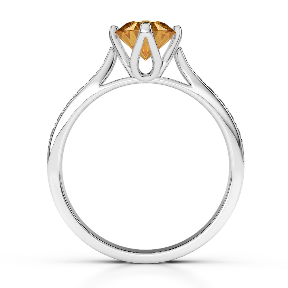 Gold / Platinum Round Cut Citrine and Diamond Engagement Ring AGDR-1204