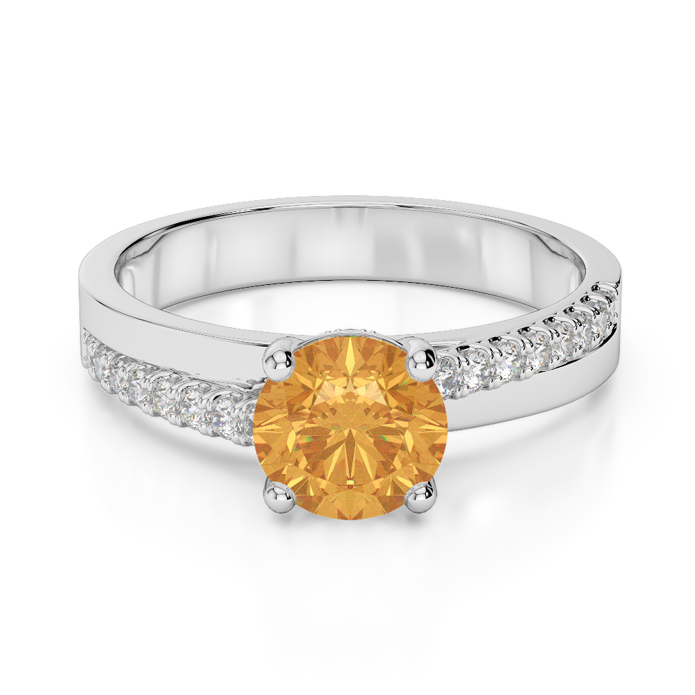 Gold / Platinum Round Cut Citrine and Diamond Engagement Ring AGDR-1206