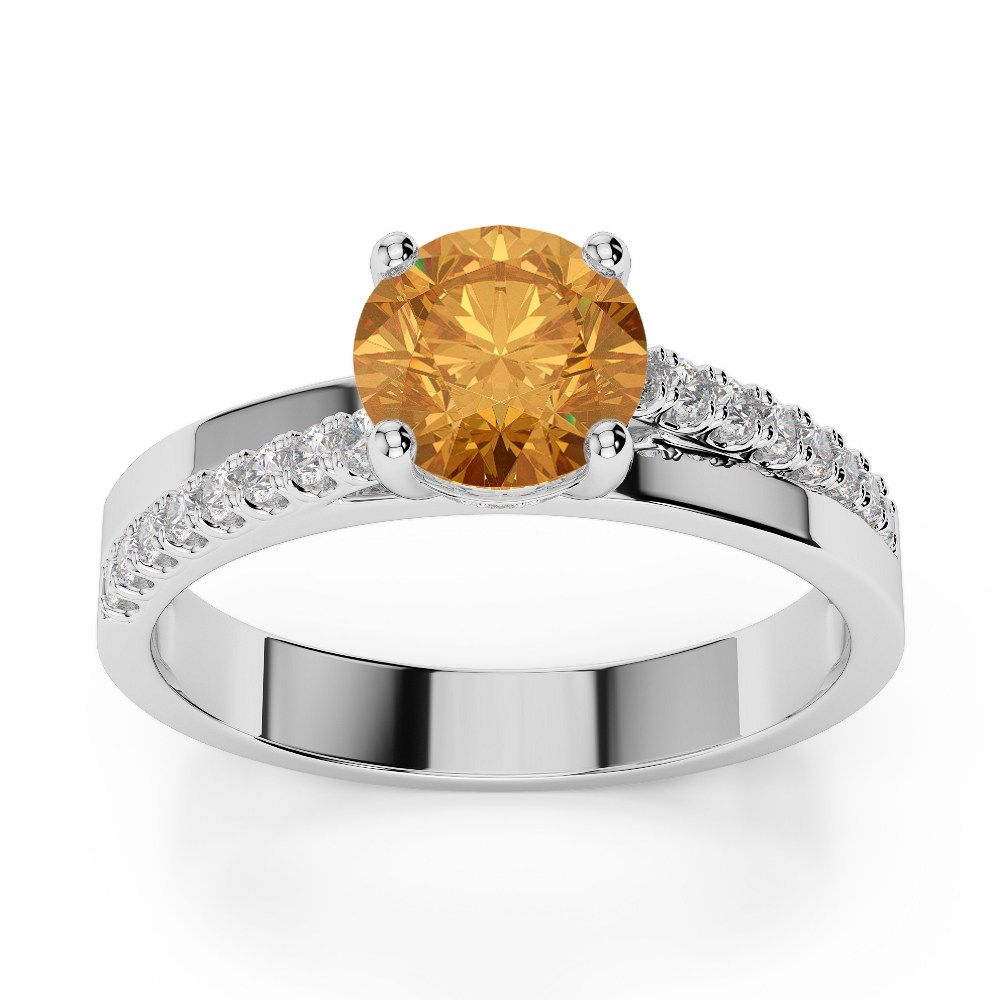 Gold / Platinum Round Cut Citrine and Diamond Engagement Ring AGDR-1206