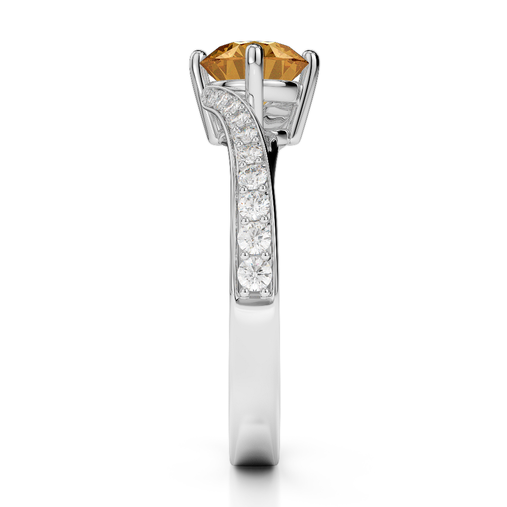 Gold / Platinum Round Cut Citrine and Diamond Engagement Ring AGDR-1207