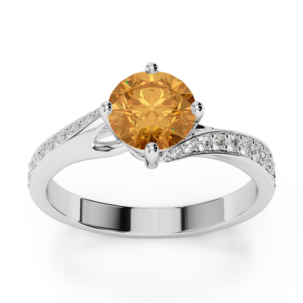 Gold / Platinum Round Cut Citrine and Diamond Engagement Ring AGDR-1207