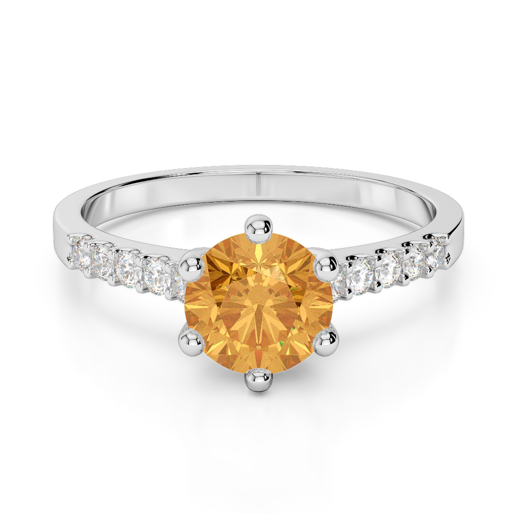Gold / Platinum Round Cut Citrine and Diamond Engagement Ring AGDR-1208