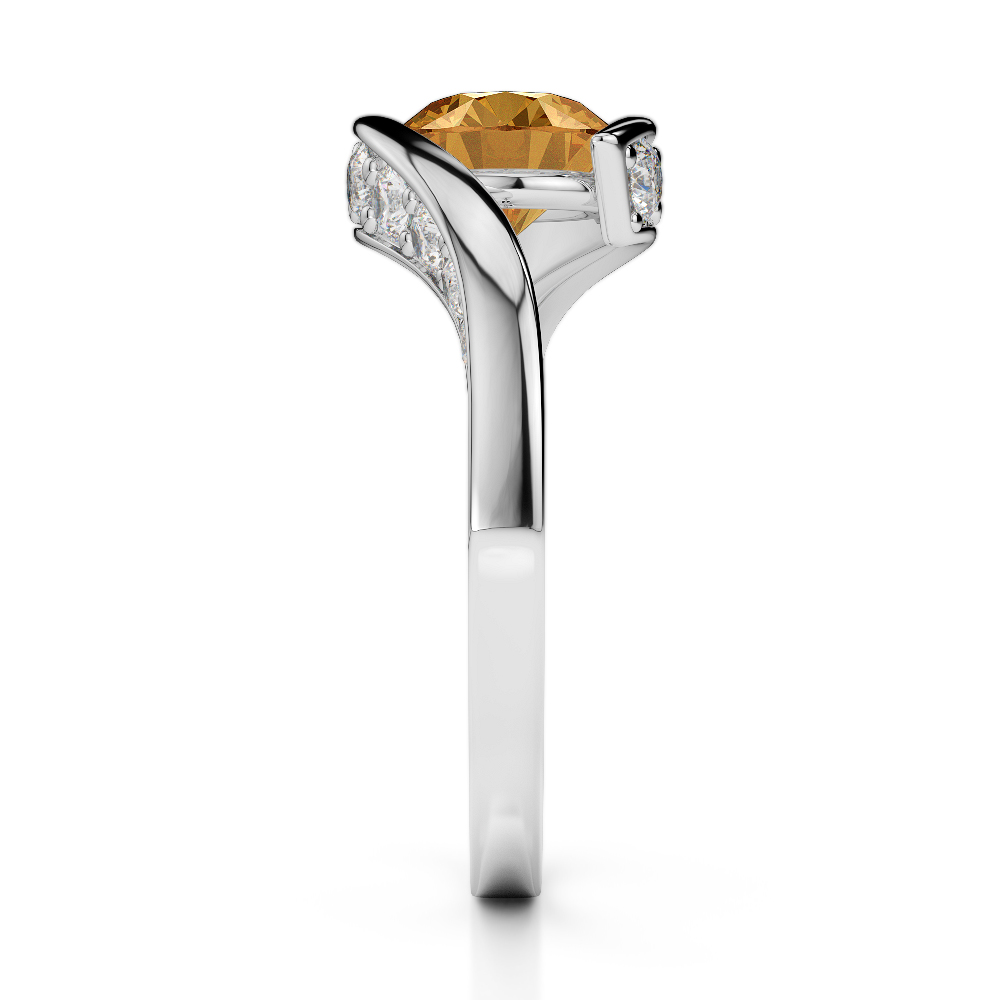 Gold / Platinum Round Cut Citrine and Diamond Engagement Ring AGDR-1209
