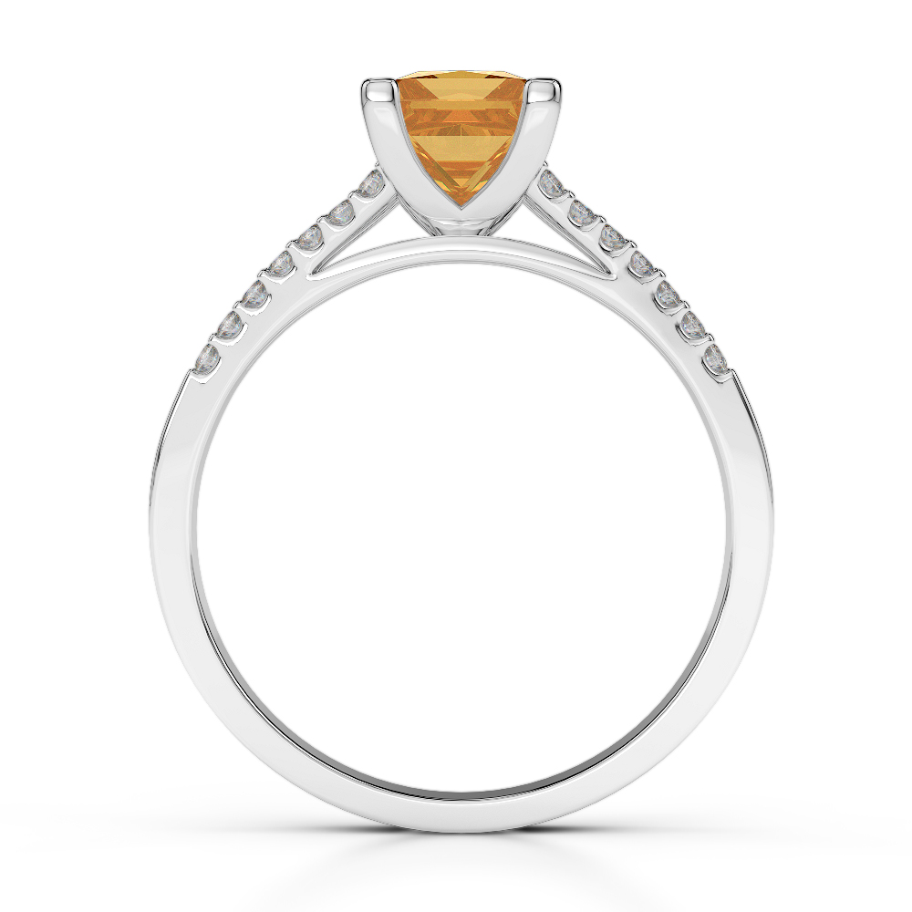 Gold / Platinum Round and Princess Cut Citrine and Diamond Engagement Ring AGDR-1211