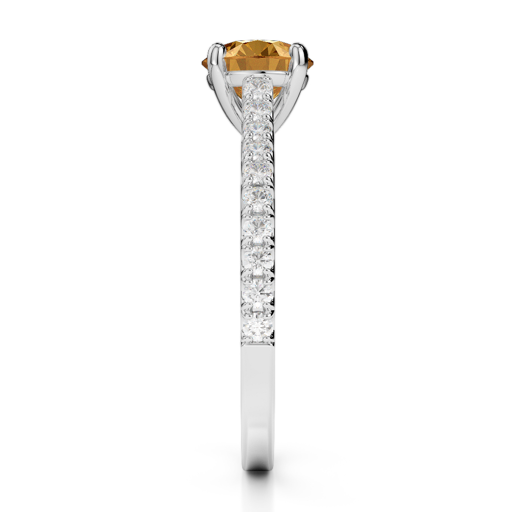 Gold / Platinum Round Cut Citrine and Diamond Engagement Ring AGDR-1213