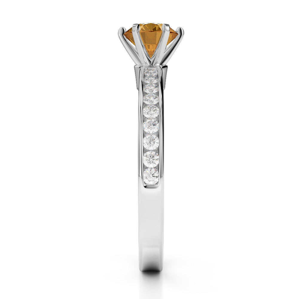 Gold / Platinum Round Cut Citrine and Diamond Engagement Ring AGDR-1214
